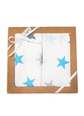 Kokvilnas autiņš 85x85 cm GREY BLUE STARS