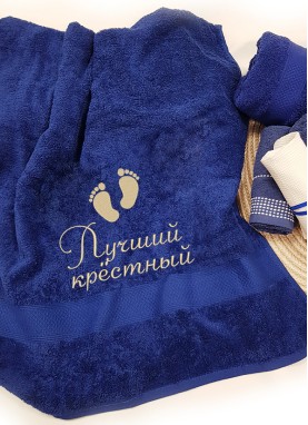 LUX frotē dvielis ar izšuvumu ЛУЧШИЙ КРЕСТНЫЙ [Y56]