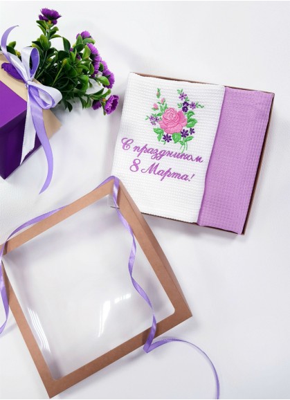 Virtuves dvieļu komplekts ar izšuvumu [ С ПРАЗДНИКОМ 8 МАРТА ] 