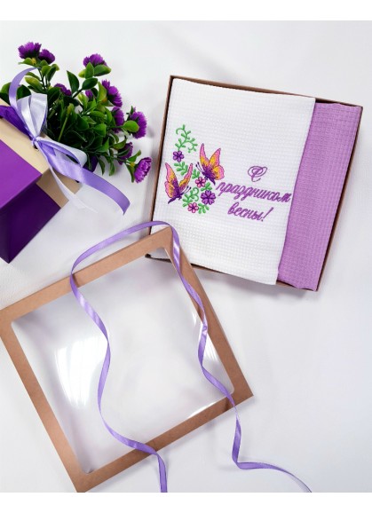 Virtuves dvieļu komplekts ar izšuvumu [ С ПРАЗДНИКОМ ВЕСНЫ ] 