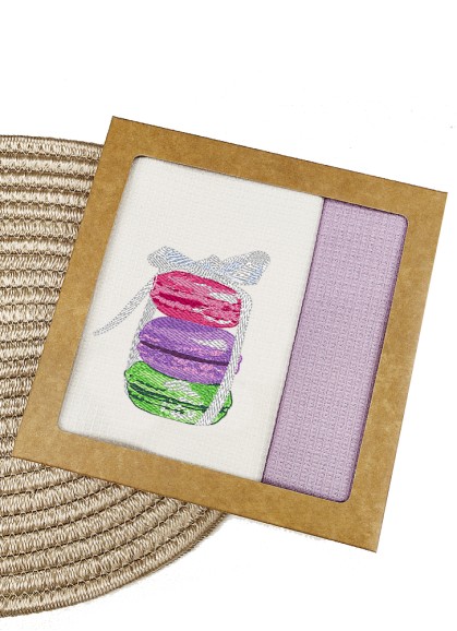 Virtuves vafeļu dvieļu komplekts ar izšuvumu MACARONS