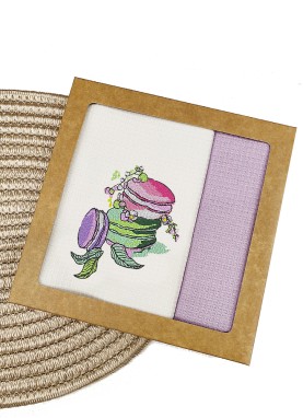 Virtuves vafeļu dvieļu komplekts ar izšuvumu MACARONS