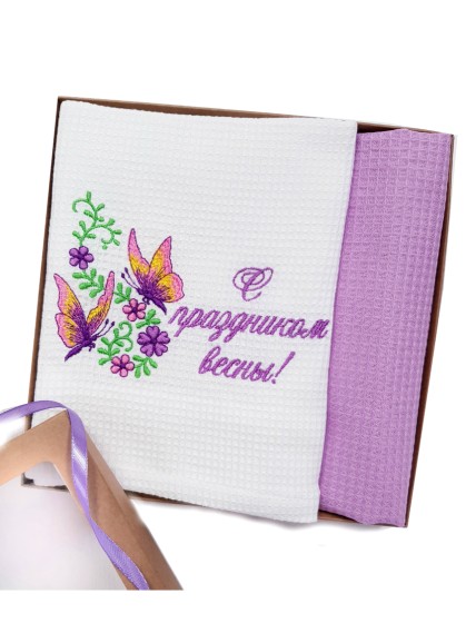 Virtuves dvieļu komplekts ar izšuvumu [ С ПРАЗДНИКОМ ВЕСНЫ ] 