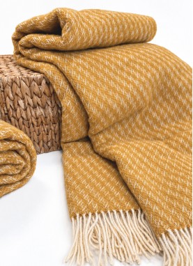 Silts vilnas pleds ZELANDIA Mustard 140x200 cm | 100% vilna