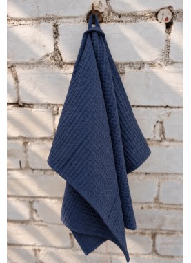 Mīksts kokvilnas virtuves dvielis ar lielu vafeļu rakstu NAVY BLUE