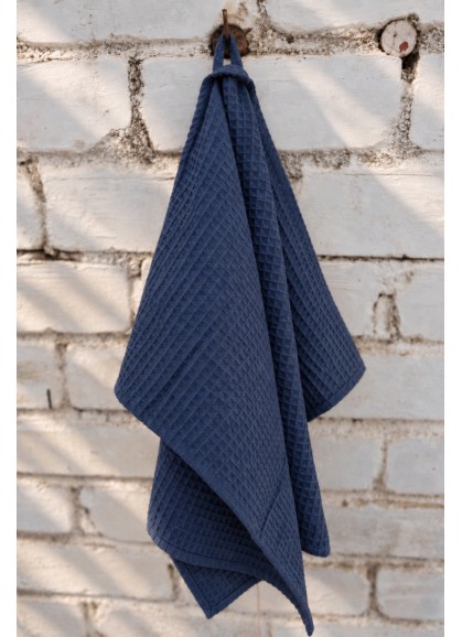 Mīksts kokvilnas virtuves dvielis ar lielu vafeļu rakstu NAVY BLUE
