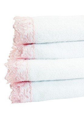 Kokvilnas frotē dvielis ar mežģīnēm CLASSIK pink