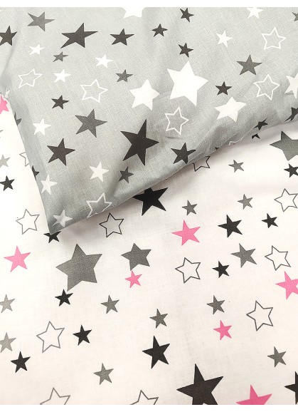 Divpusējs bērnu gultas veļas komplekts GREY-PINK STARS