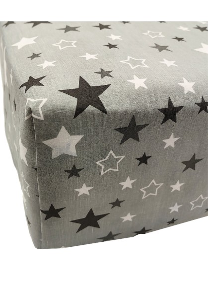 Divpusējs bērnu gultas veļas komplekts GREY-BLUE STARS