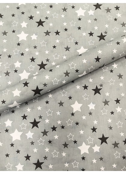 Divpusējs bērnu gultas veļas komplekts GREY-BLUE STARS