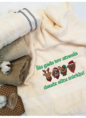 Liels frotē dvielis ar Ziemassvētku izšuvumu – Dāvanu dvielis ar novēlējumu | Y