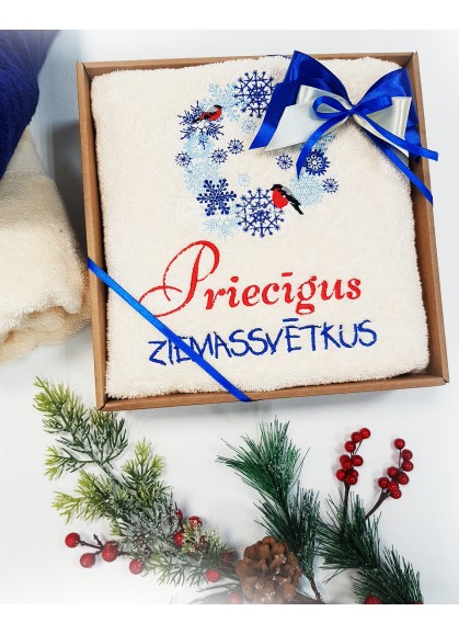 LUX frotē dvielis ar Ziemassvētku izšuvumu PRIECĪGUS ZIEMASSVĒTKUS [ZS92]