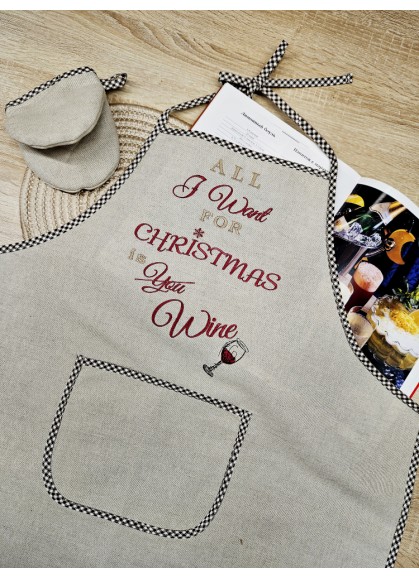 Dāvanu komplekts: lina priekšauts un virtuves cimds WINE LOVER