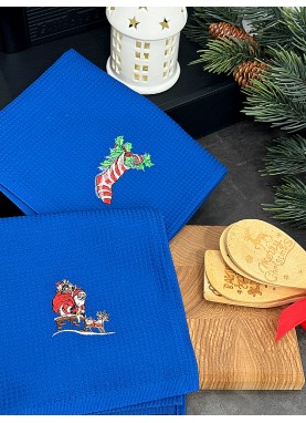 Vafeļu dvieļu Ziemassvētku komplekts ar izšuvumu 