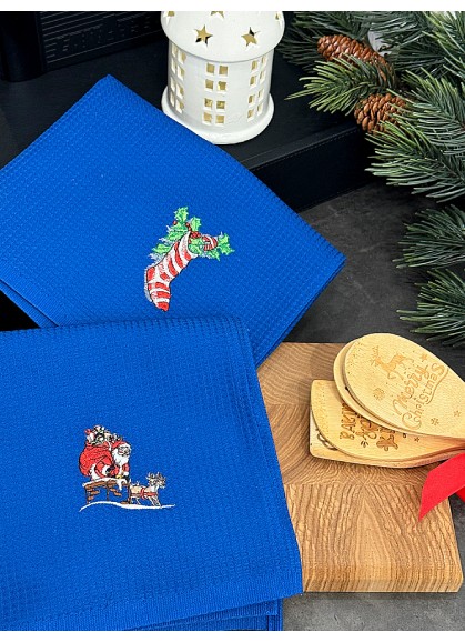 Vafeļu dvieļu Ziemassvētku komplekts ar izšuvumu 