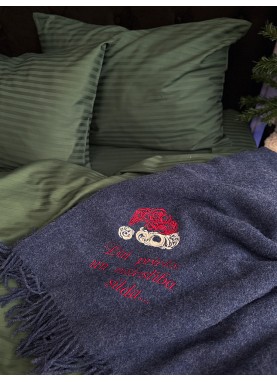 Vilnas pleds ar izšuvumu – Sirsnīga dāvana Ziemassvētkos, zils |ZS46