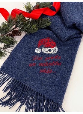 Vilnas pleds ar izšuvumu – Sirsnīga dāvana Ziemassvētkos, zils |ZS46