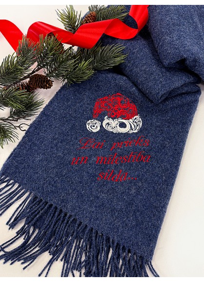 Vilnas pleds ar izšuvumu – Sirsnīga dāvana Ziemassvētkos, zils |ZS46