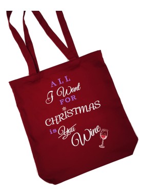 Ziemassvētku Izšuvums uz iepirkumu somas [ALL I WANT FOR CHRISTMAS IS..WINE] [PIRKT50]