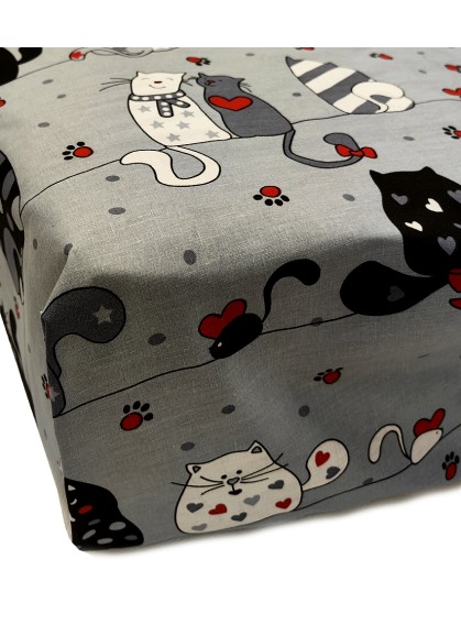 Kokvilnas gultas veļas komplekts CATS IN LOVE grey