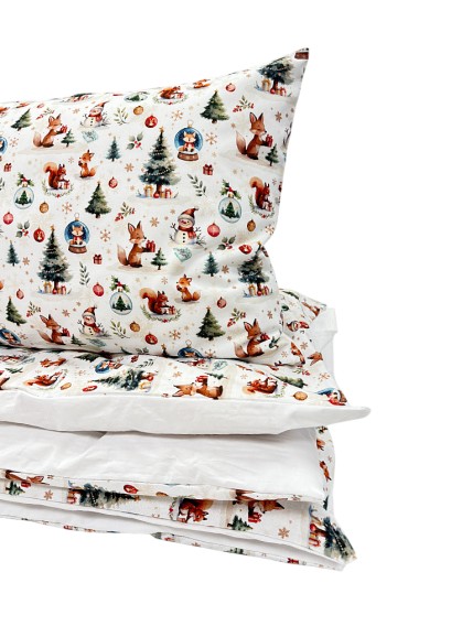 Kokvilnas bērnu gultas veļa ar Ziemassvētku rakstiem |100x140/40x60, LAPSIŅAS