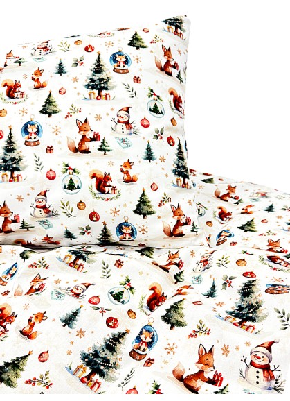 Kokvilnas bērnu gultas veļa ar Ziemassvētku rakstiem |100x140/40x60, LAPSIŅAS
