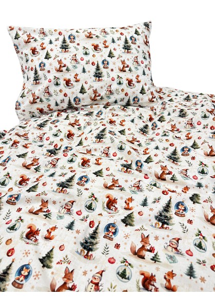 Kokvilnas bērnu gultas veļa ar Ziemassvētku rakstiem |100x140/40x60, LAPSIŅAS