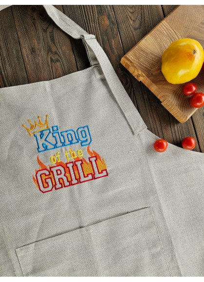 Lina priekšauts ar izšuvumu [KING OF THE GRILL]