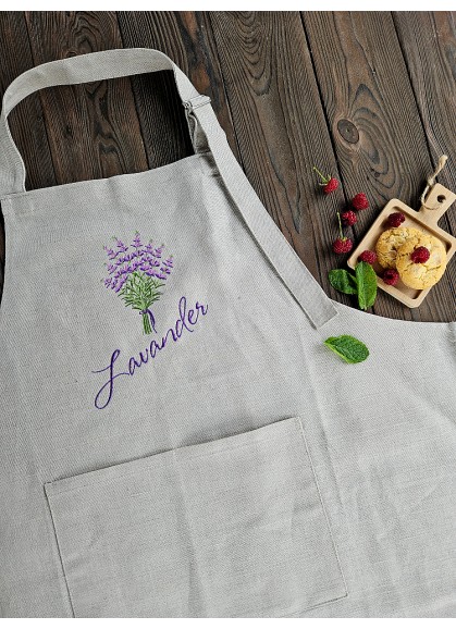 Lina priekšauts ar izšuvumu [LAVANDER]