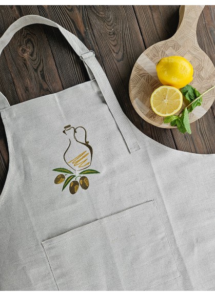 Lina priekšauts ar izšuvumu [OLIVE OIL]