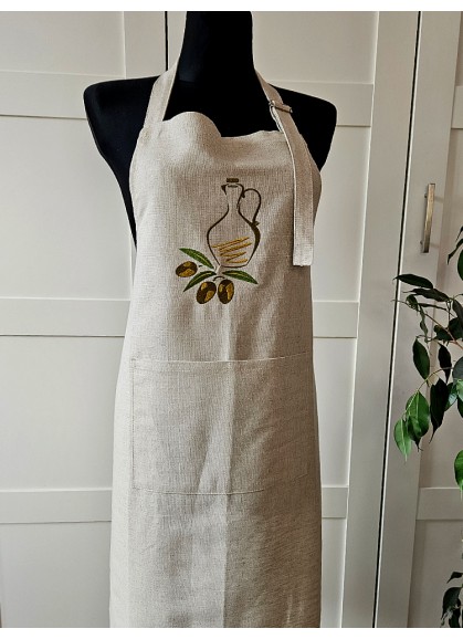 Lina priekšauts ar izšuvumu [OLIVE OIL]