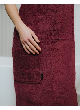 Sieviešu frotē saunas dvielis ar kabatu SOLO bordo