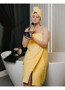 Sieviešu frotē saunas dvielis ar kabatu SOLO yellow