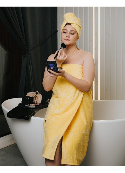 Sieviešu frotē saunas dvielis ar kabatu SOLO yellow