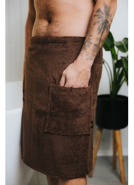 Vīriešu frotē saunas dvielis ar kabatu SOLO chololate Vīriešu frotē saunas dvielis ar kabatu SOLO chololate