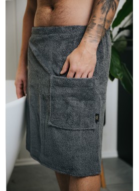 Vīriešu frotē saunas dvielis ar kabatu SOLO grey Vīriešu frotē saunas dvielis ar kabatu SOLO grey