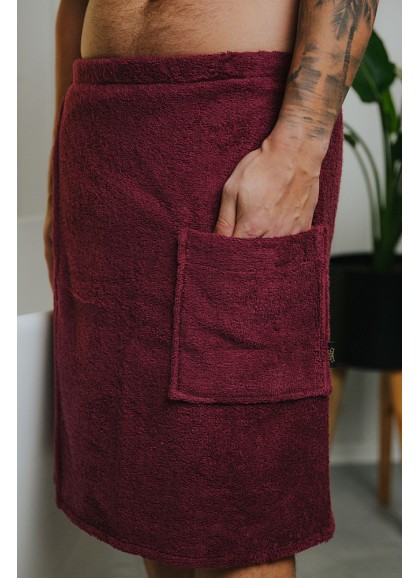Vīriešu frotē saunas dvielis ar kabatu SOLO bordo Vīriešu frotē saunas dvielis ar kabatu SOLO bordo