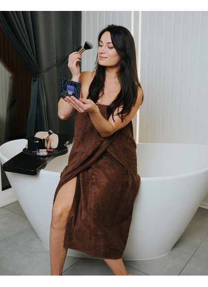 Sieviešu frotē saunas dvielis ar kabatu SOLO chocolate