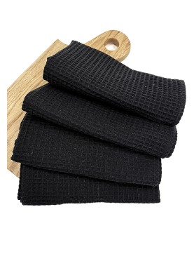 Mīksts kokvilnas virtuves dvielis ar lielu vafeļu rakstu BLACK