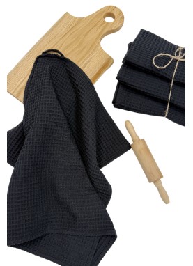 Mīksts kokvilnas virtuves dvielis ar lielu vafeļu rakstu BLACK