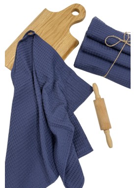 Mīksts kokvilnas virtuves dvielis ar lielu vafeļu rakstu BLUE