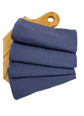 Mīksts kokvilnas virtuves dvielis ar lielu vafeļu rakstu BLUE